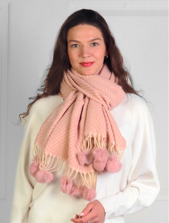 Cashmere Feeling Zig Zag & Flower Scarf with Fringes